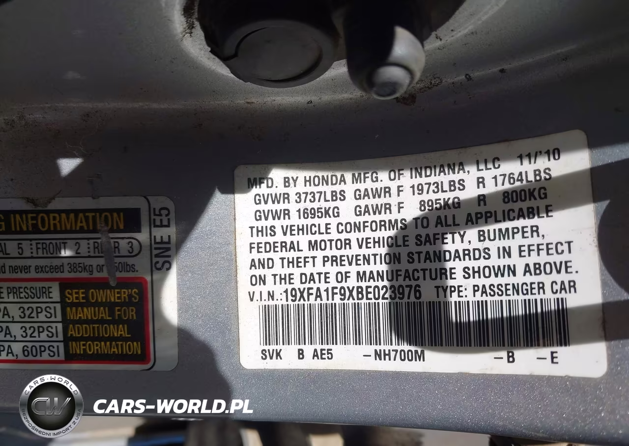 2011 Honda Civic Ex-L VIN:19XFA1F9XBE023976 - 9