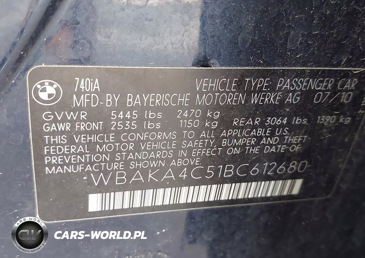 2011 BMW 740I VIN:WBAKA4C51BC612680 - 9