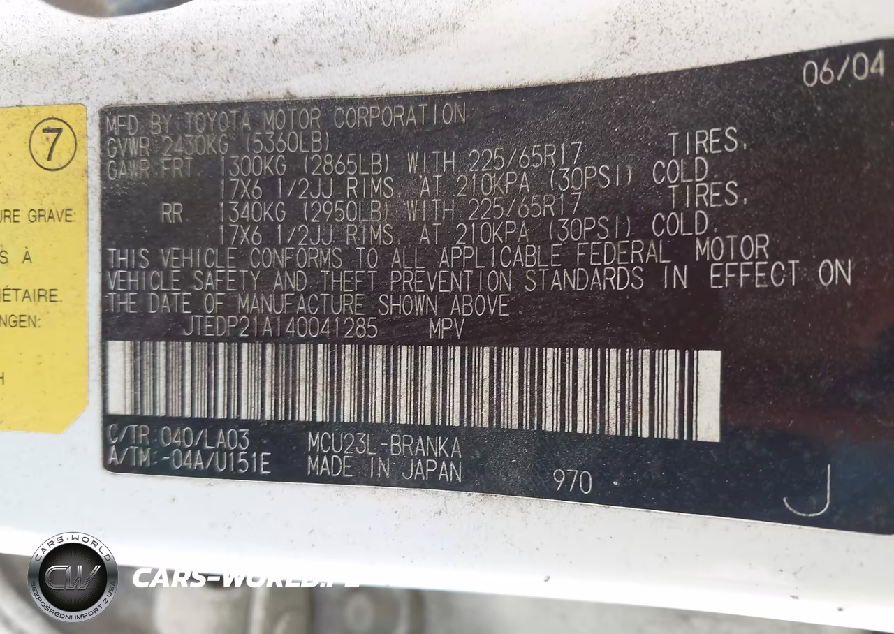 2004 Toyota Highlander Limited V6 VIN:JTEDP21A140041285 - 9