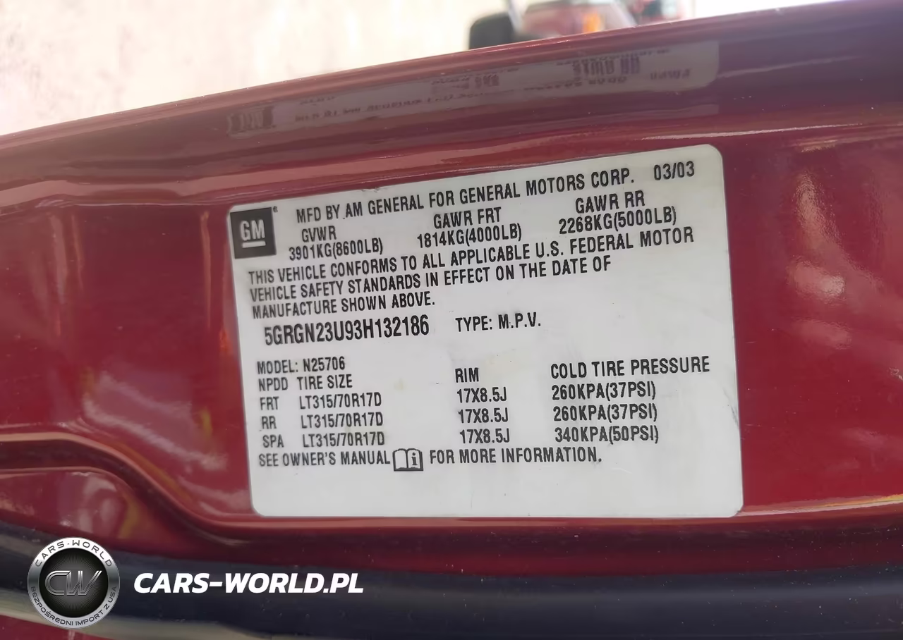2003 Hummer H2 VIN:5GRGN23U93H132186 - 9