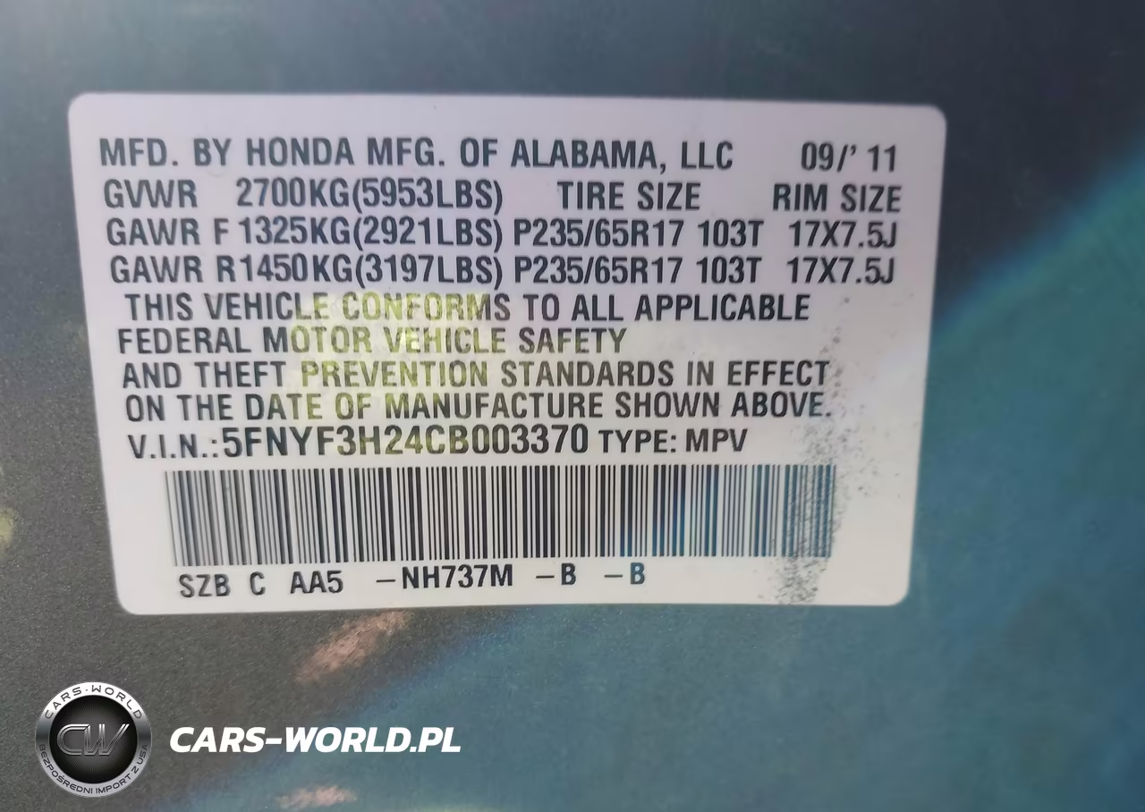 2012 Honda Pilot Lx VIN:5FNYF3H24CB003370 - 9