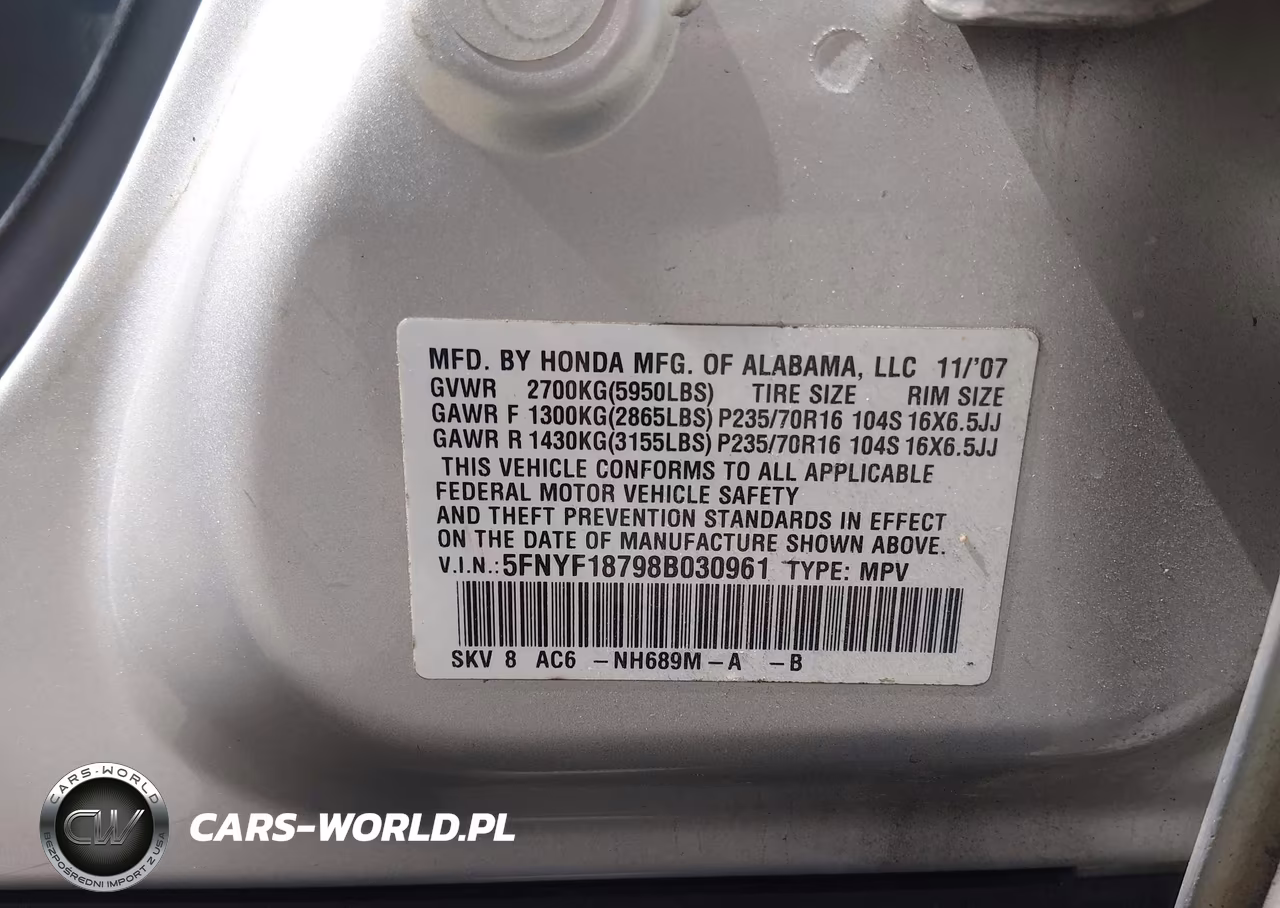 2008 Honda Pilot Ex-L VIN:5FNYF18798B030961 - 9