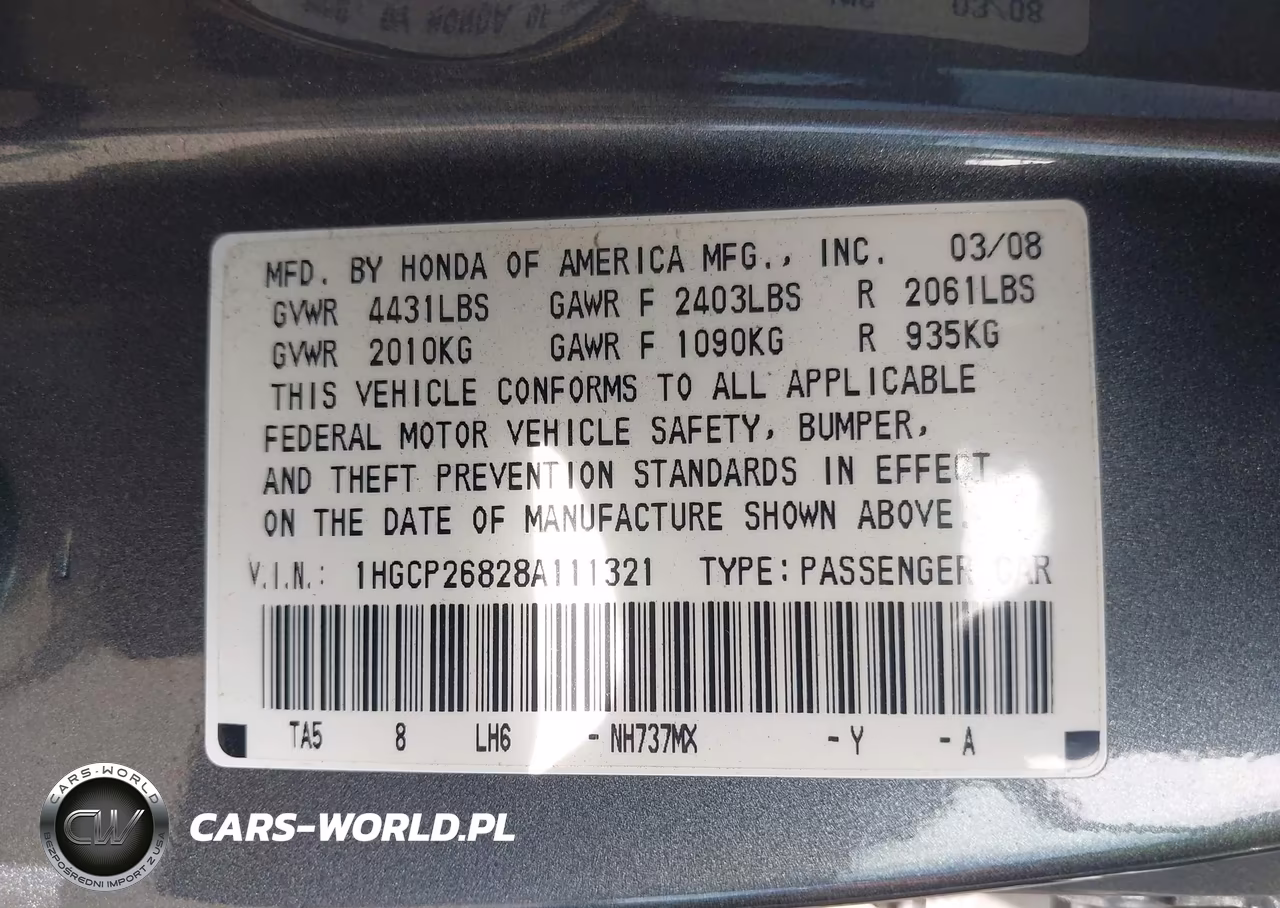 2008 Honda Accord 2.4 Ex-L VIN:1HGCP26828A111321 - 9