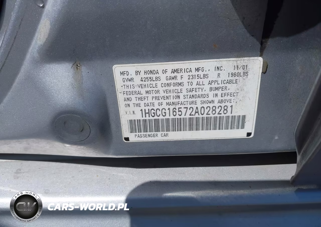2002 Honda Accord 3.0 Ex VIN:1HGCG16572A028281 - 9