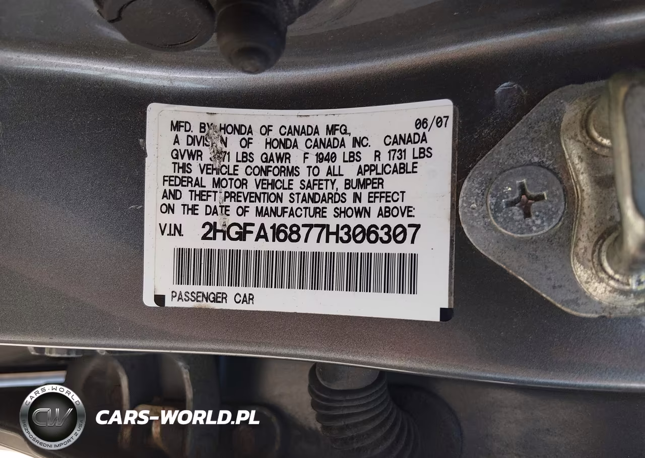 2007 Honda Civic Ex VIN:2HGFA16877H306307 - 9