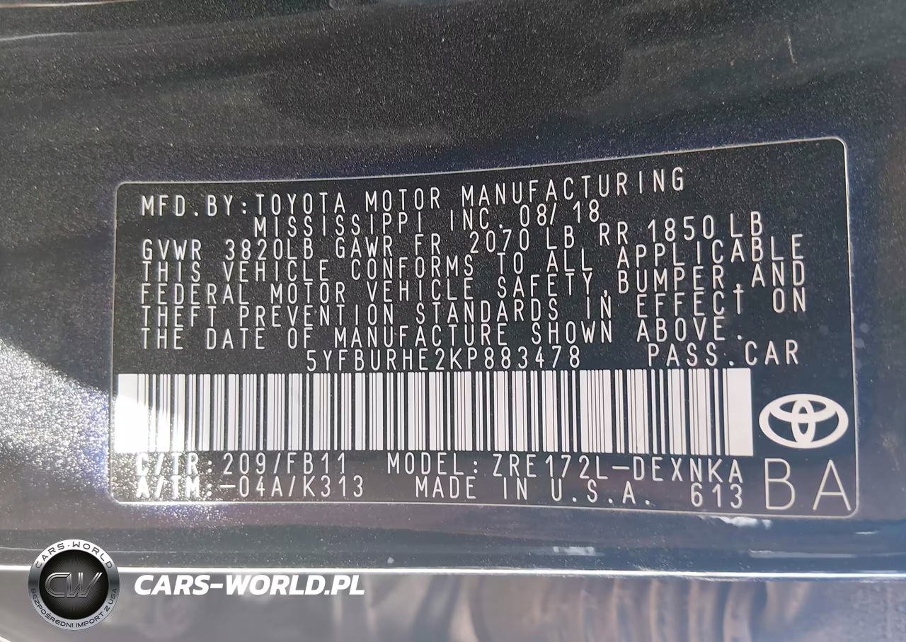 2019 Toyota Corolla Le VIN:5YFBURHE2KP883478 - 9