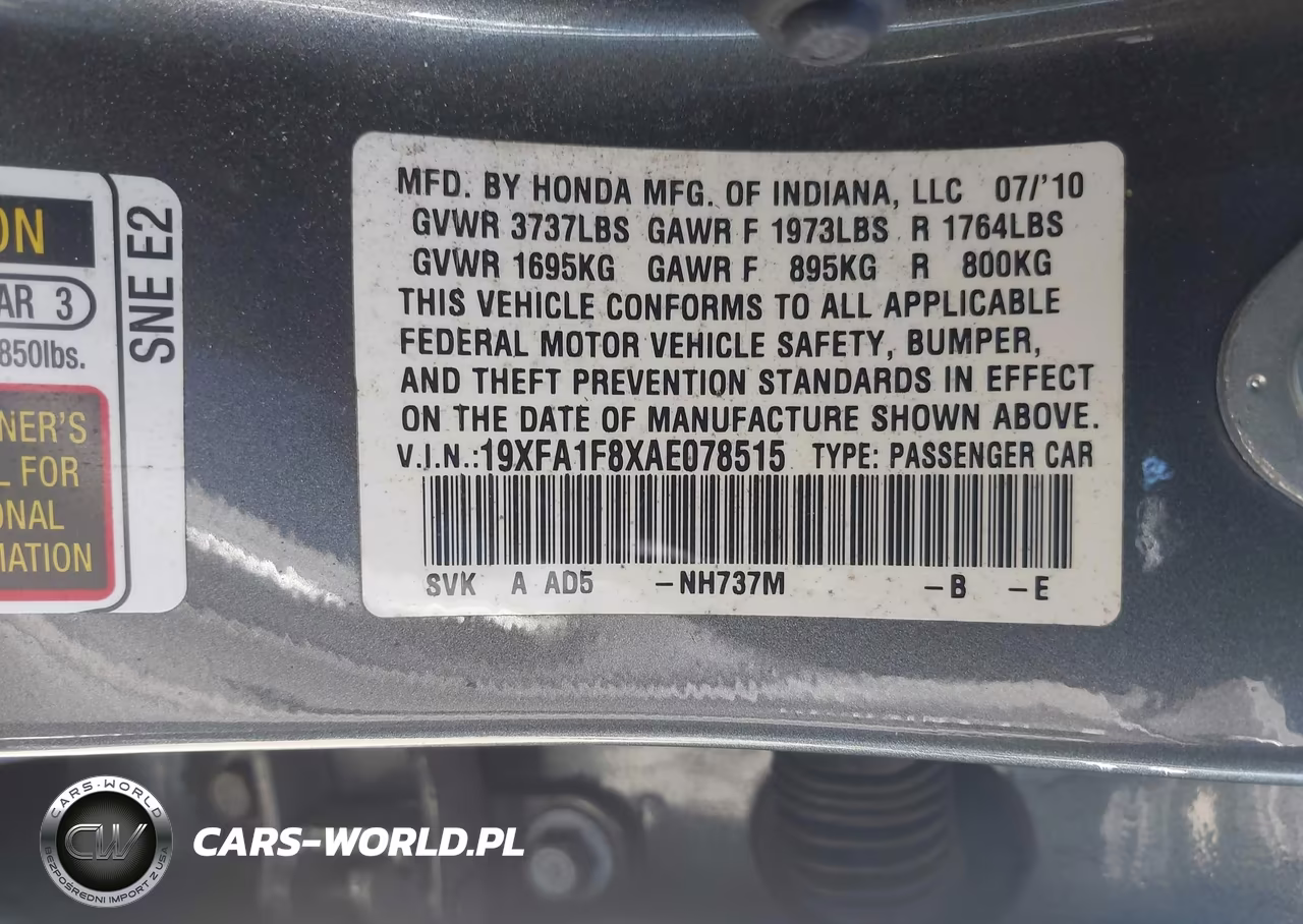 2010 Honda Civic Ex VIN:19XFA1F8XAE078515 - 9