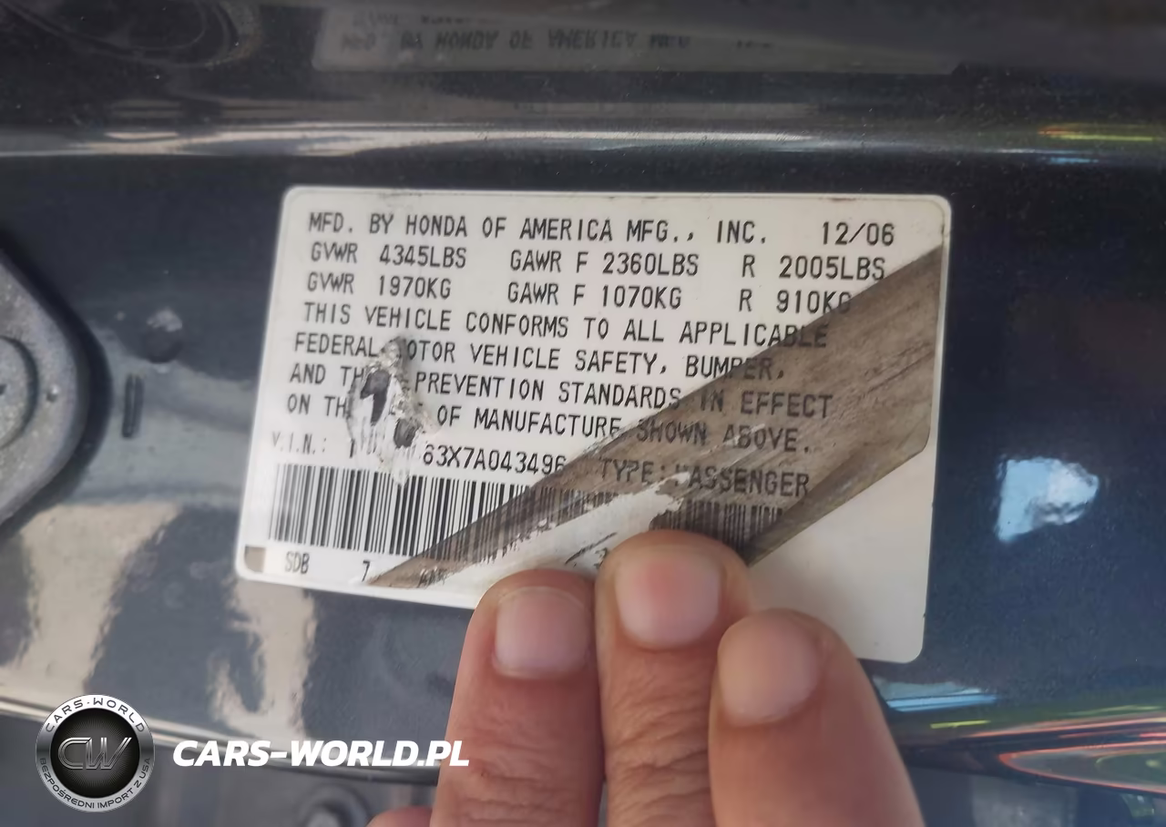 2007 Honda Accord 3.0 Lx VIN:1HGCM663X7A043496 - 9