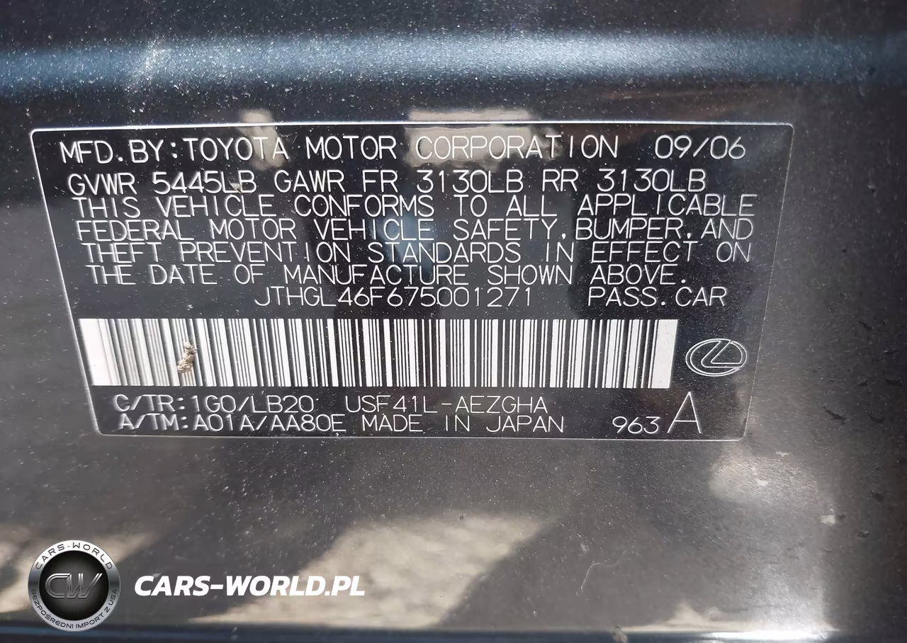 2007 Lexus Ls 460 L VIN:JTHGL46F675001271 - 9