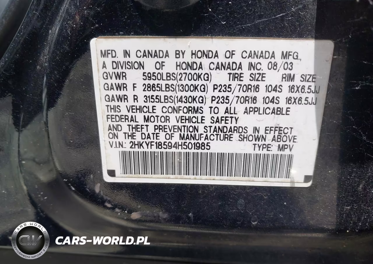 2004 Honda Pilot Ex-L VIN:2HKYF18594H501985 - 9