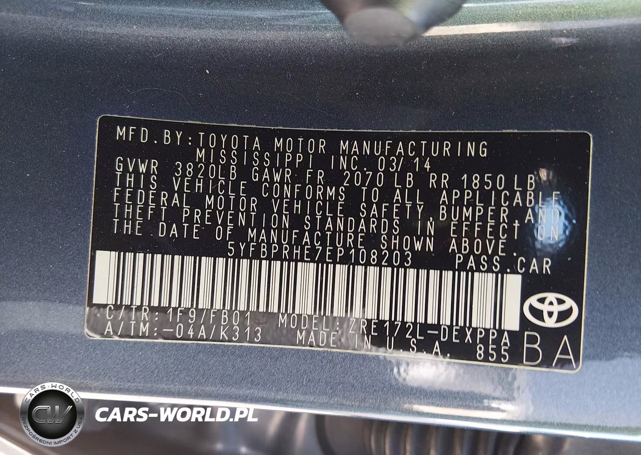 2014 Toyota Corolla Le Eco Plus VIN:5YFBPRHE7EP108203 - 9