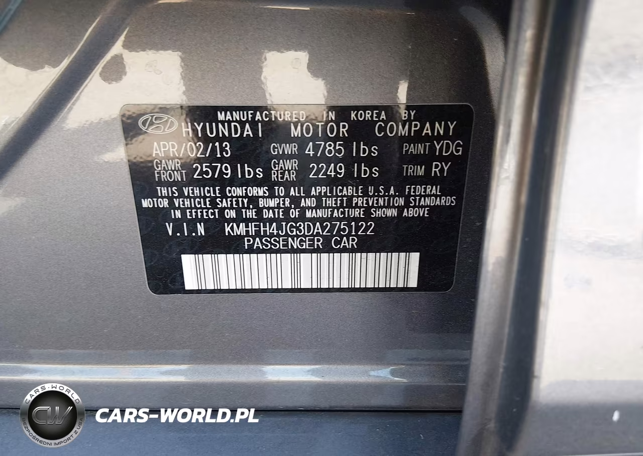 2013 Hyundai Azera VIN:KMHFH4JG3DA275122 - 9