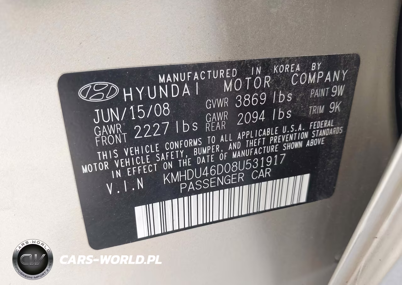 2008 Hyundai Elantra Gls-Se VIN:KMHDU46D08U531917 - 9