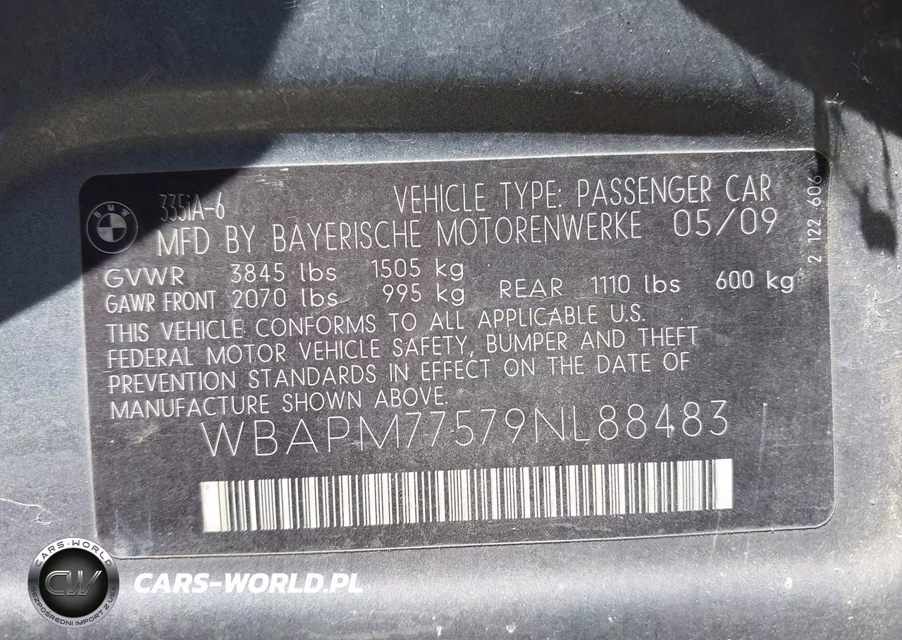 2009 BMW 335I VIN:WBAPM77579NL88483 - 9