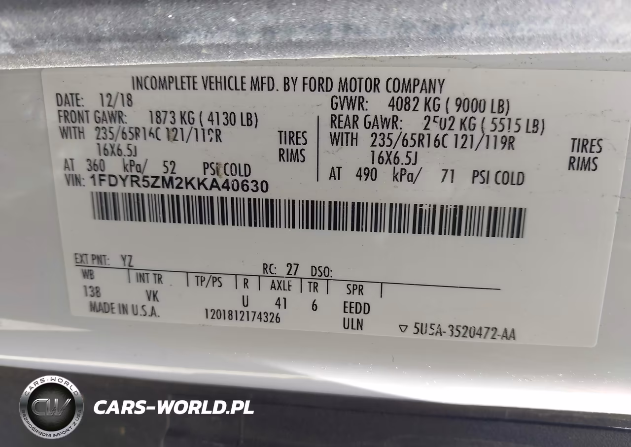2019 Ford Transit-250 Cab VIN:1FDYR5ZM2KKA40630 - 9