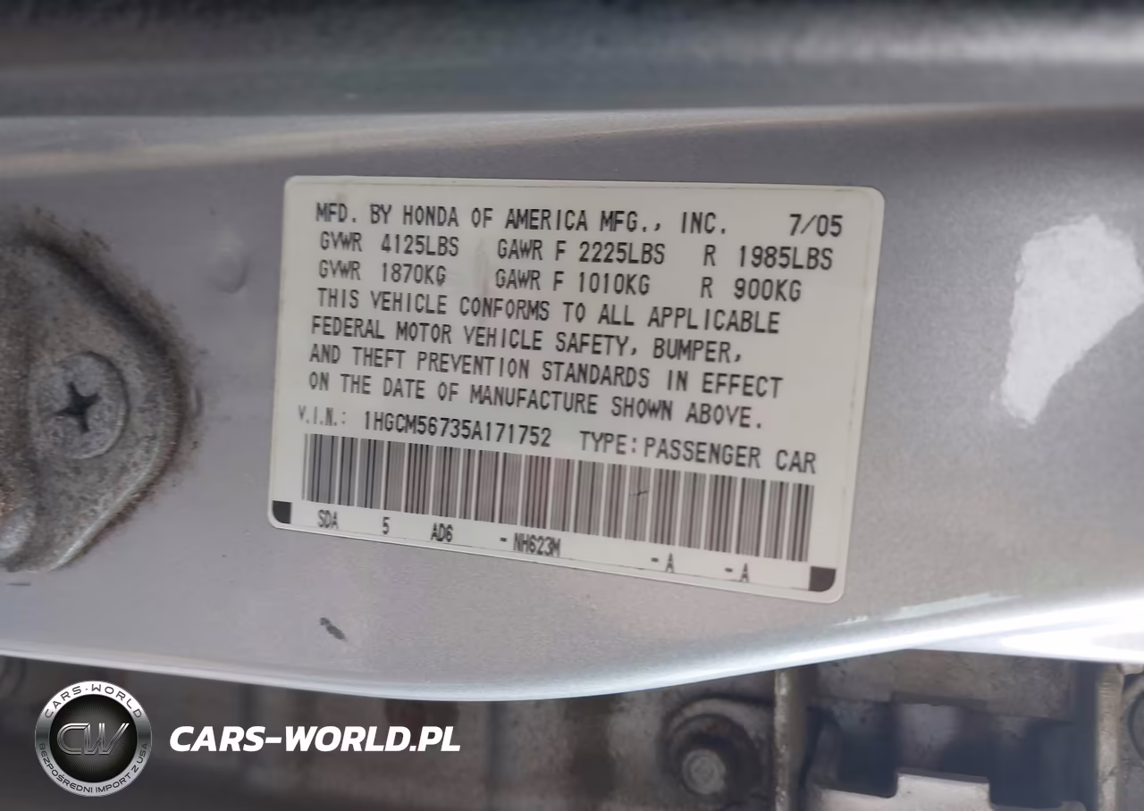 2005 Honda Accord 2.4 Ex VIN:1HGCM56735A171752 - 9