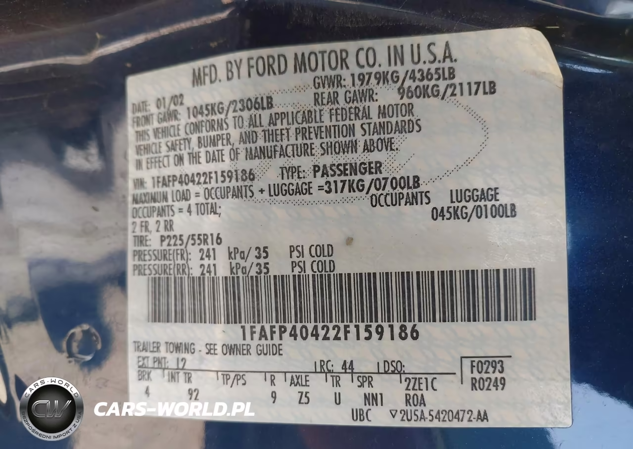 2002 Ford Mustang VIN:1FAFP40422F159186 - 9