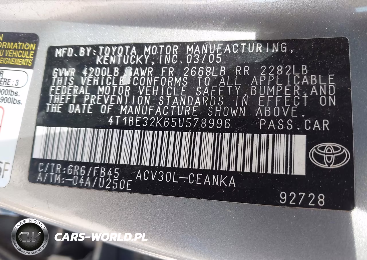 2005 Toyota Camry Le VIN:4T1BE32K65U578996 - 9