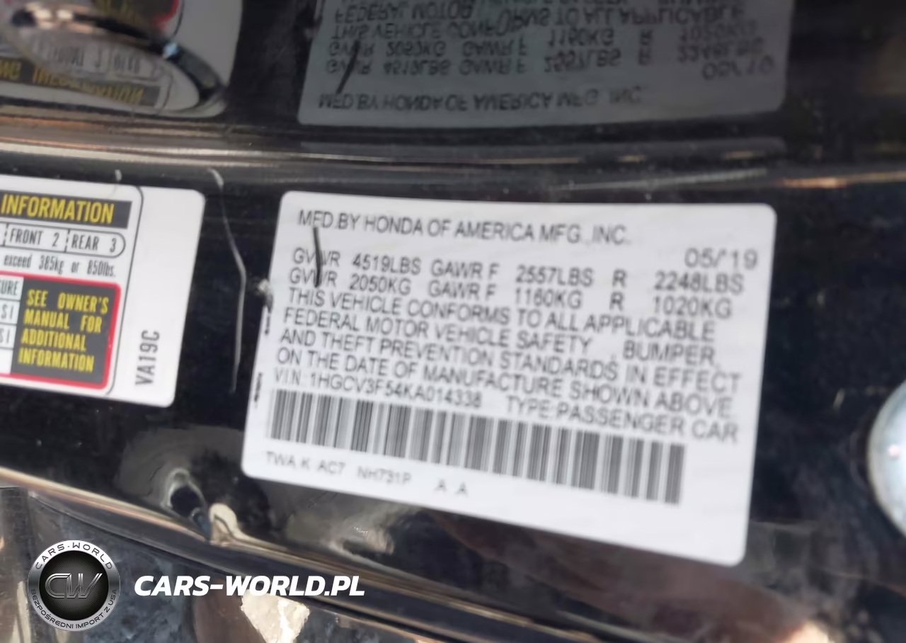 2019 Honda Accord Hybrid Ex-L VIN:1HGCV3F54KA014338 - 9