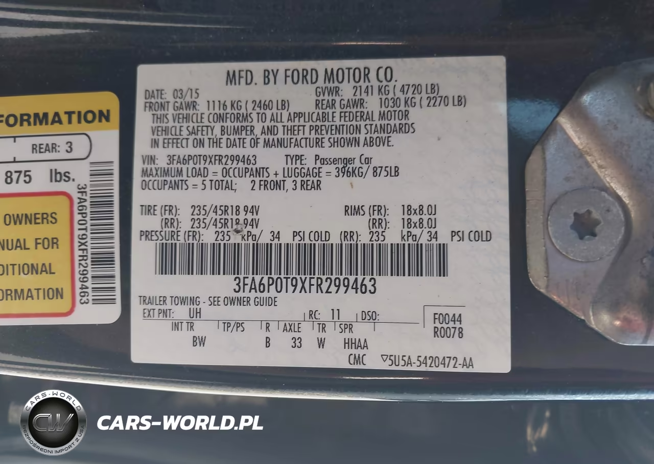 2015 Ford Fusion Se VIN:3FA6P0T9XFR299463 - 9