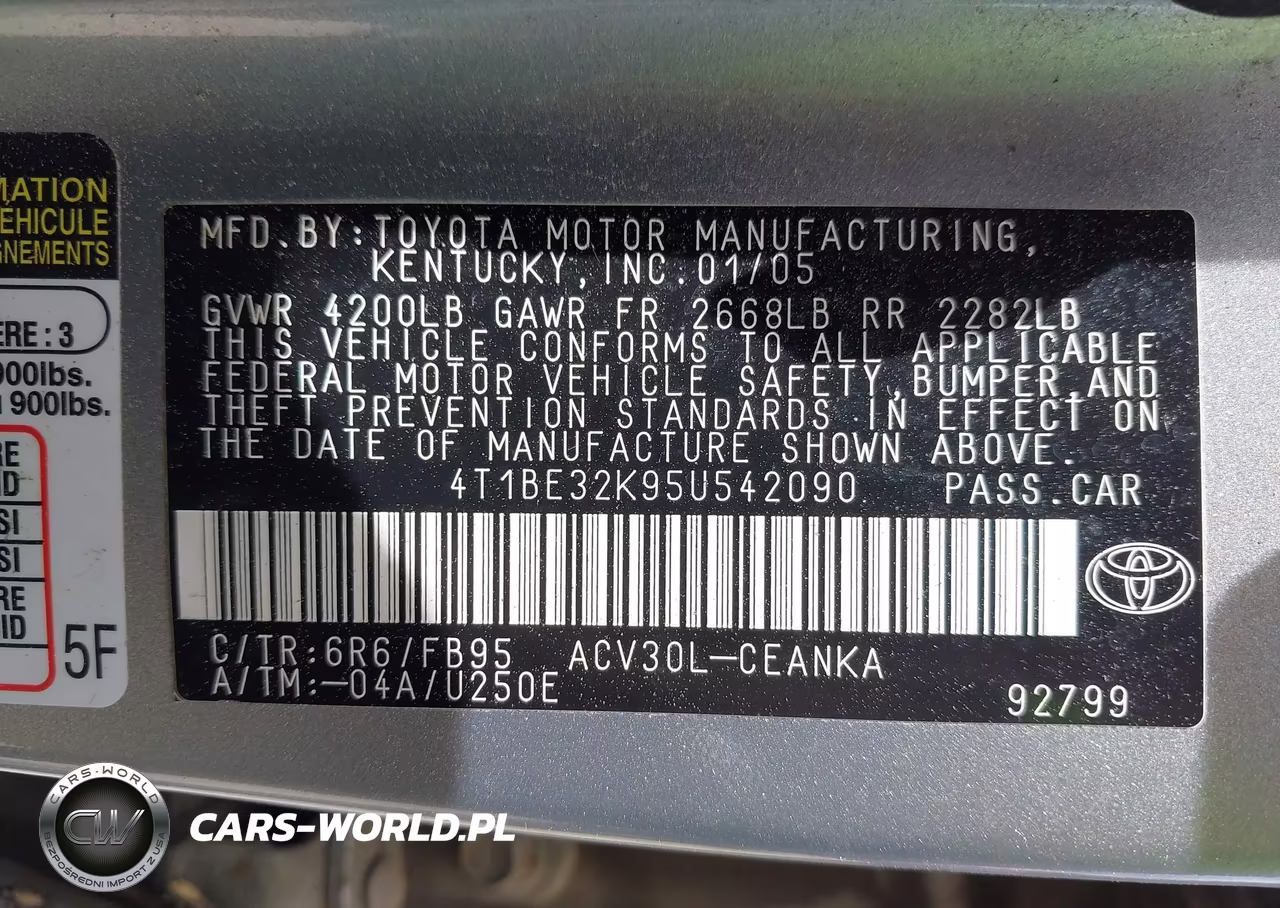 2005 Toyota Camry Le VIN:4T1BE32K95U542090 - 9