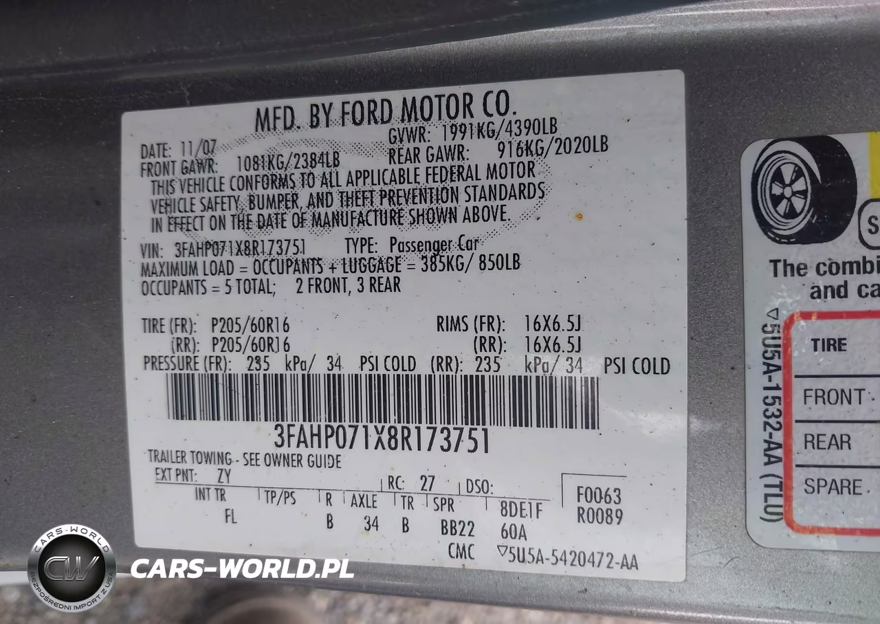 2008 Ford Fusion Se VIN:3FAHP071X8R173751 - 9