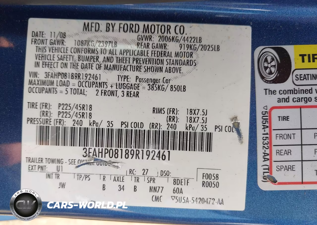 2009 Ford Fusion Sel VIN:3FAHP08189R192461 - 9