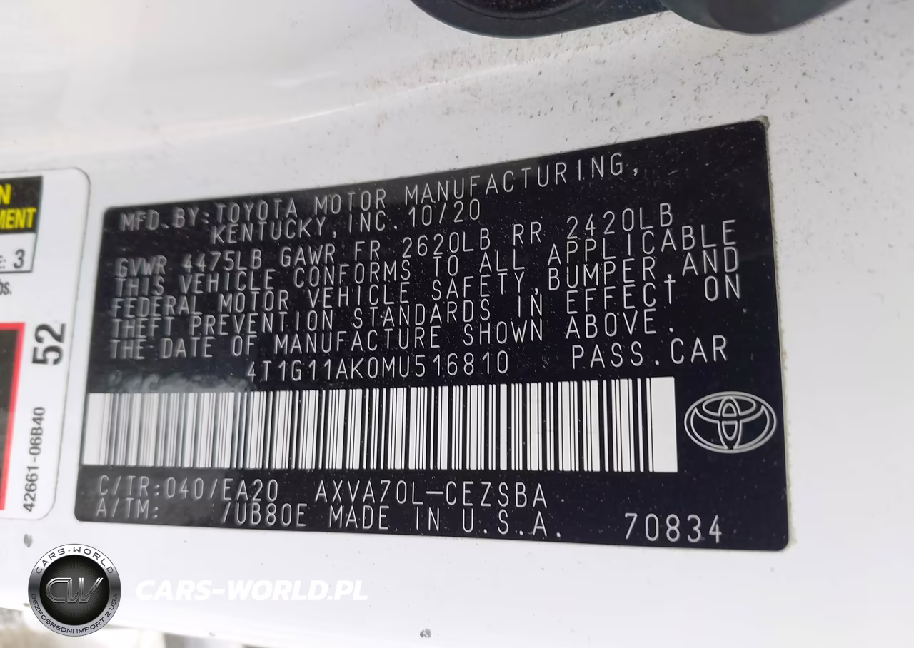 2021 Toyota Camry Se VIN:4T1G11AK0MU516810 - 9