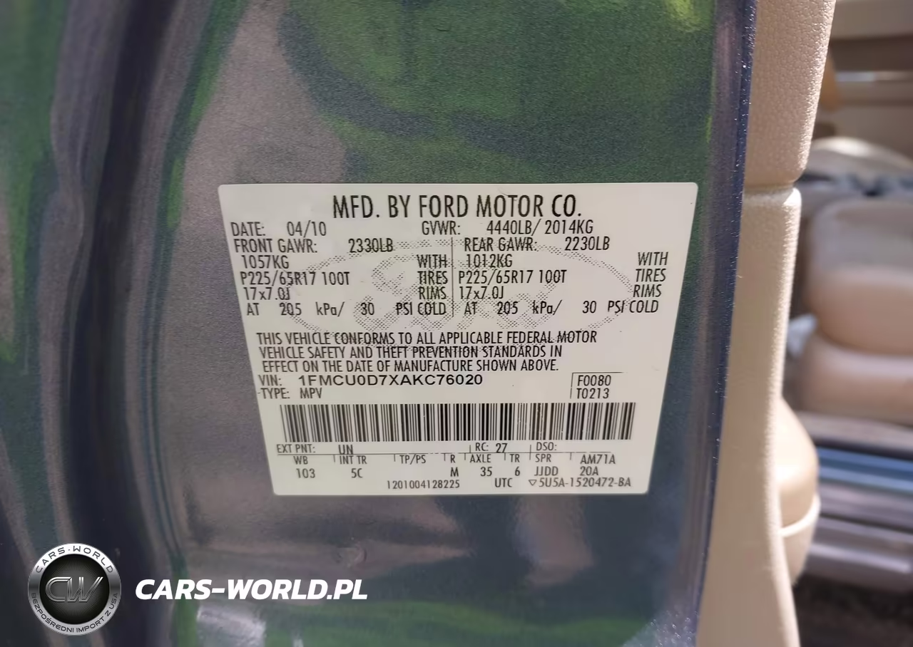 2010 Ford Escape Xlt VIN:1FMCU0D7XAKC76020 - 9