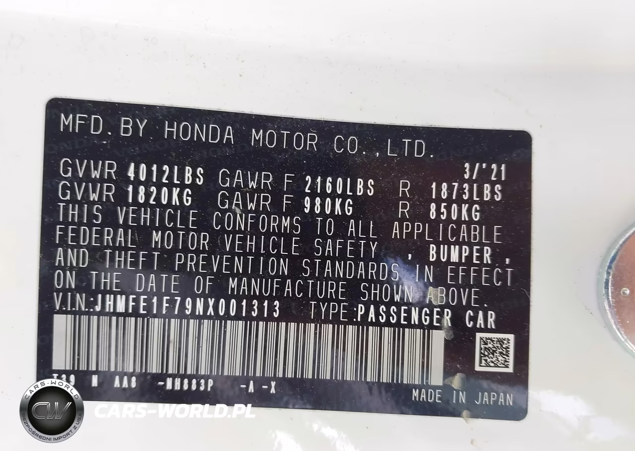 2022 Honda Civic Ex VIN:JHMFE1F79NX001313 - 9