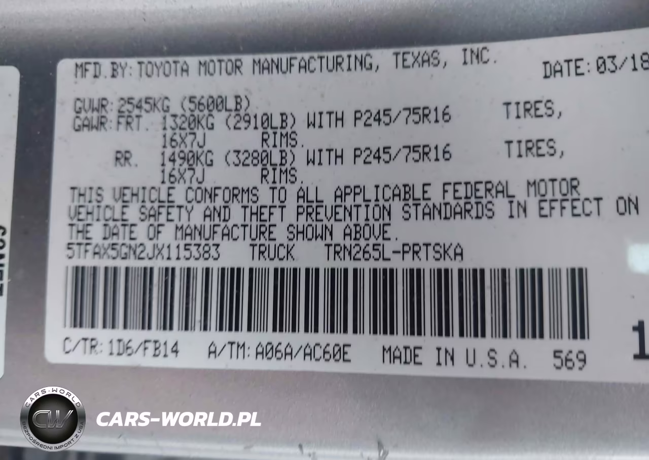 2018 Toyota Tacoma Sr VIN:5TFAX5GN2JX115383 - 9