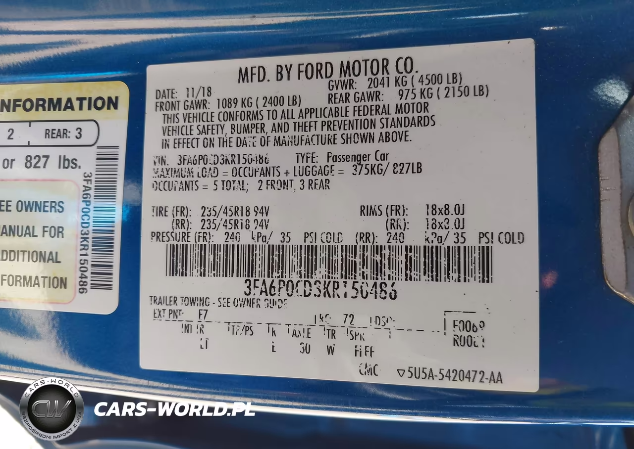 2019 Ford Fusion Sel VIN:3FA6P0CD3KR150486 - 9