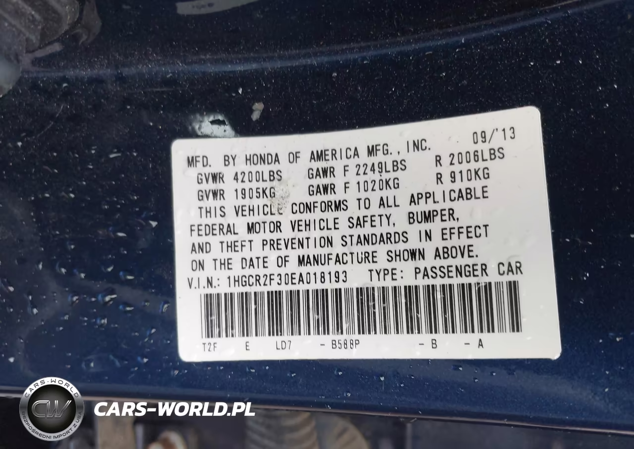 2014 Honda Accord Lx VIN:1HGCR2F30EA018193 - 9