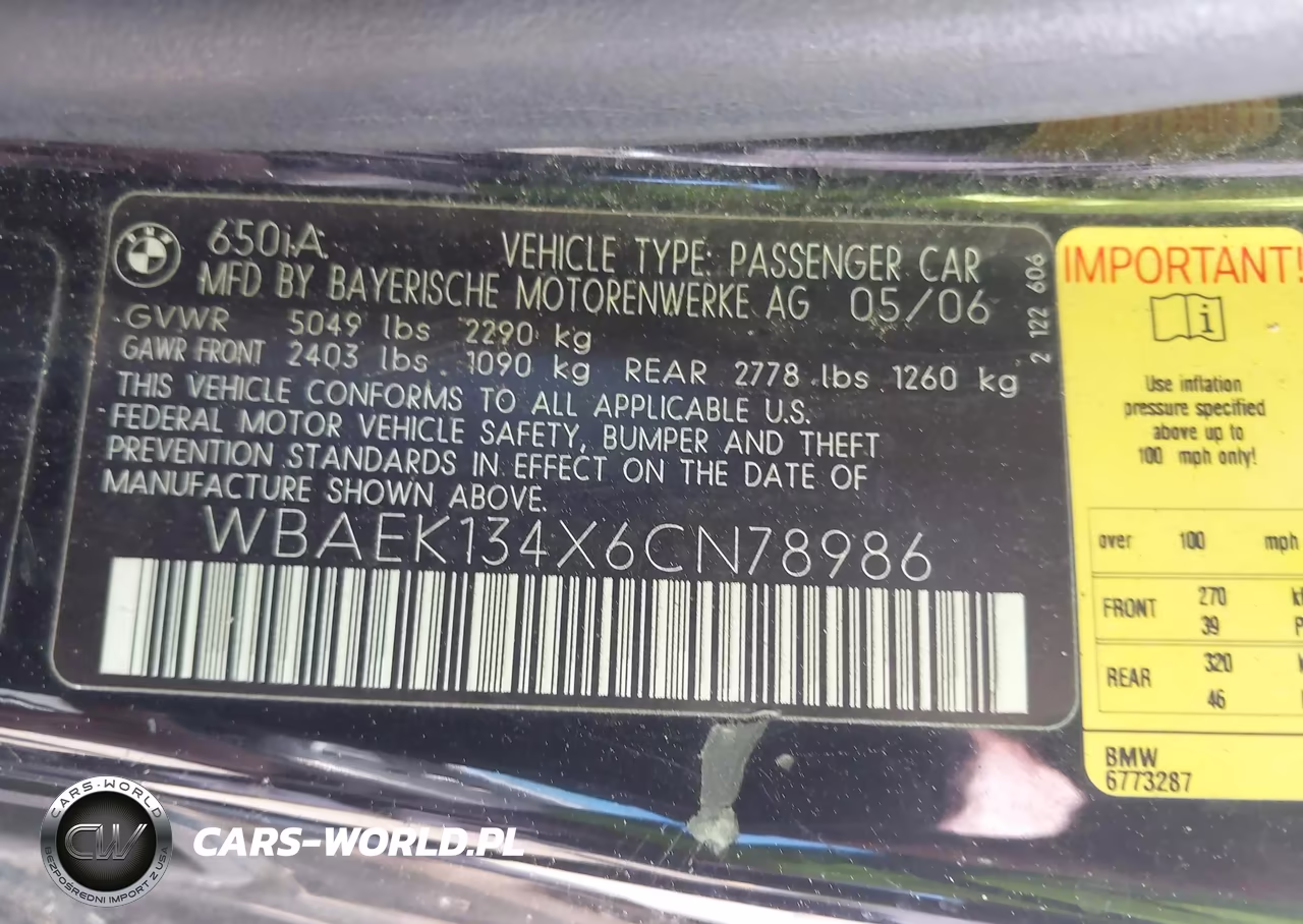 2006 BMW 650I VIN:WBAEK134X6CN78986 - 9