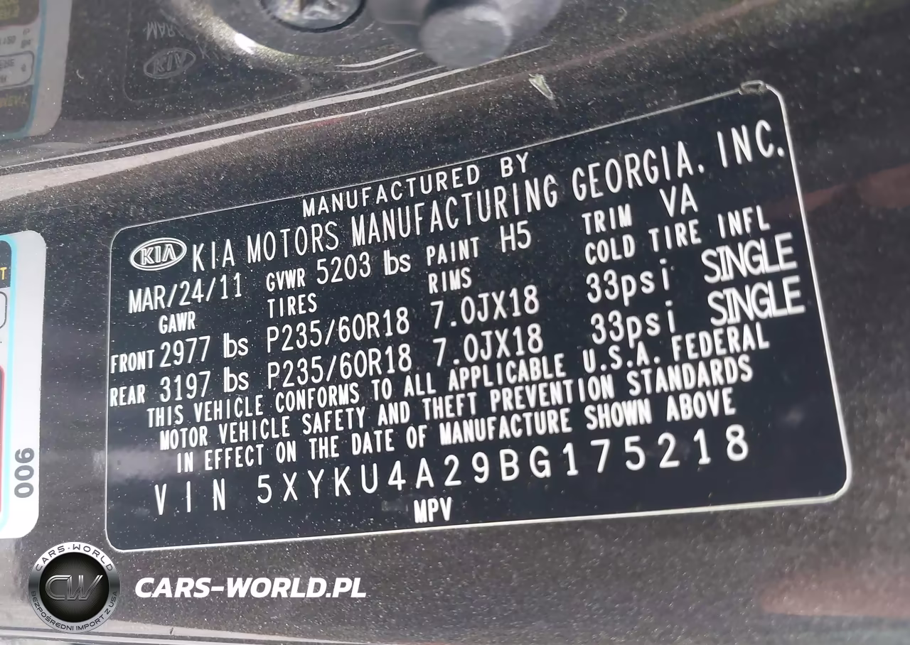 2011 Kia Sorento Ex V6 VIN:5XYKU4A29BG175218 - 9