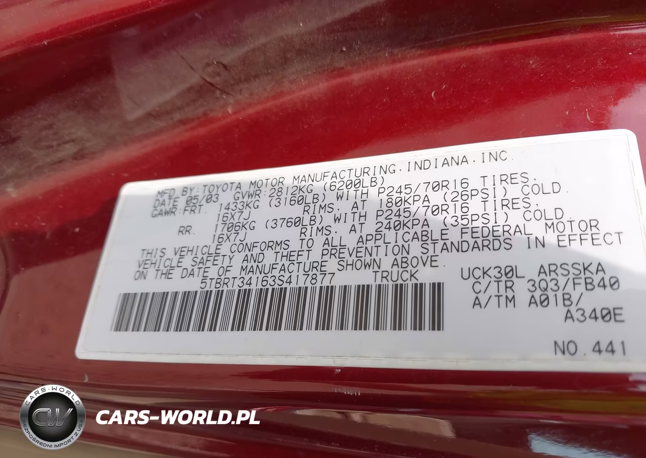 2003 Toyota Tundra Sr5 V8 VIN:5TBRT34163S417877 - 9