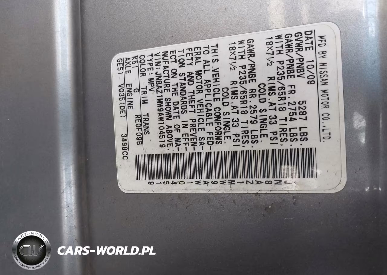 2010 Nissan Murano Sl VIN:JN8AZ1MW9AW104519 - 9