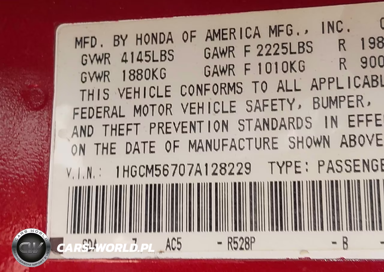 2007 Honda Accord 2.4 Ex VIN:1HGCM56707A128229 - 9