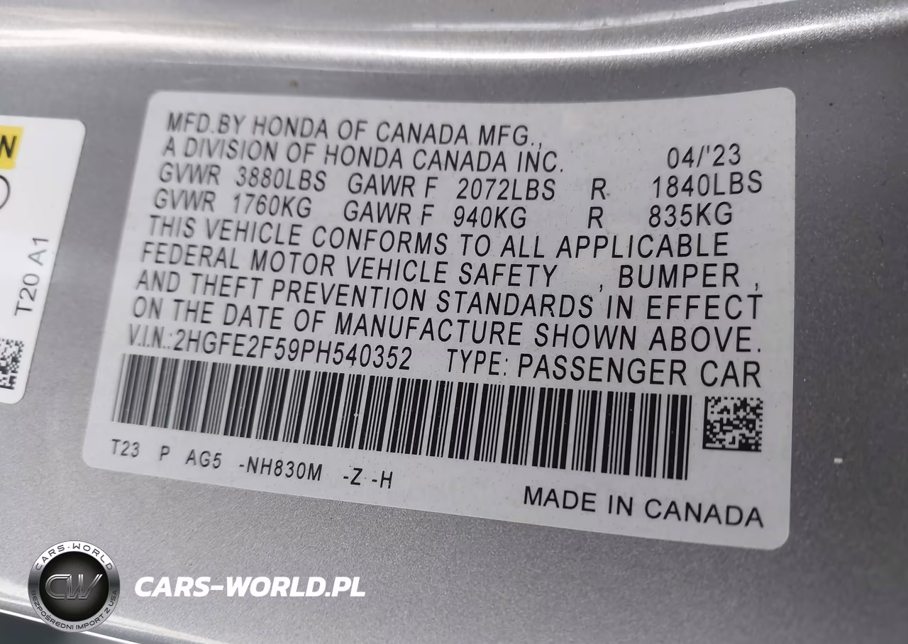 2023 Honda Civic Sport VIN:2HGFE2F59PH540352 - 9