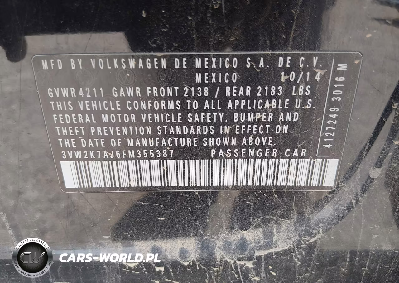 2015 Volkswagen Jetta 2.0L S VIN:3VW2K7AJ6FM355387 - 9