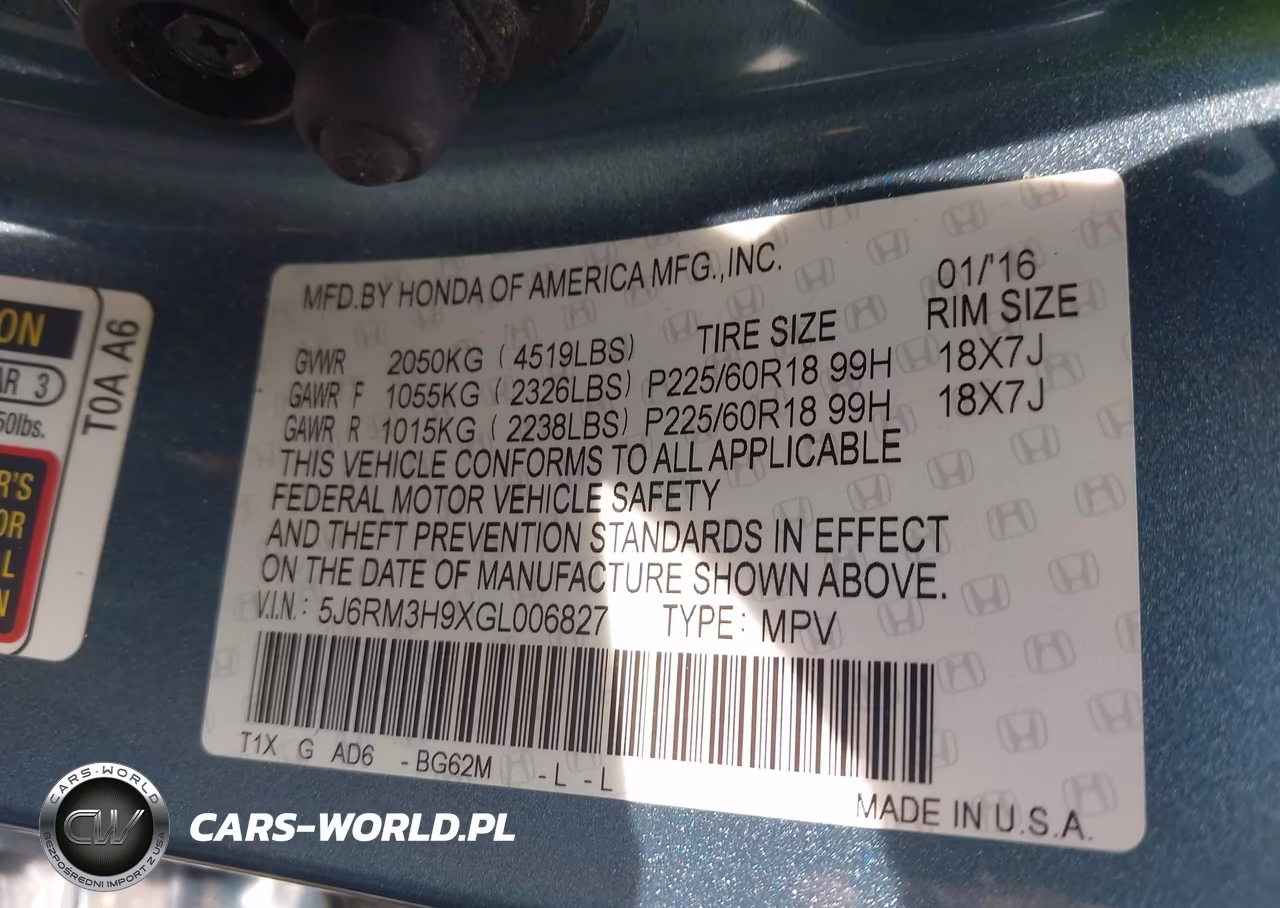 2016 Honda Cr-V Touring VIN:5J6RM3H9XGL006827 - 9