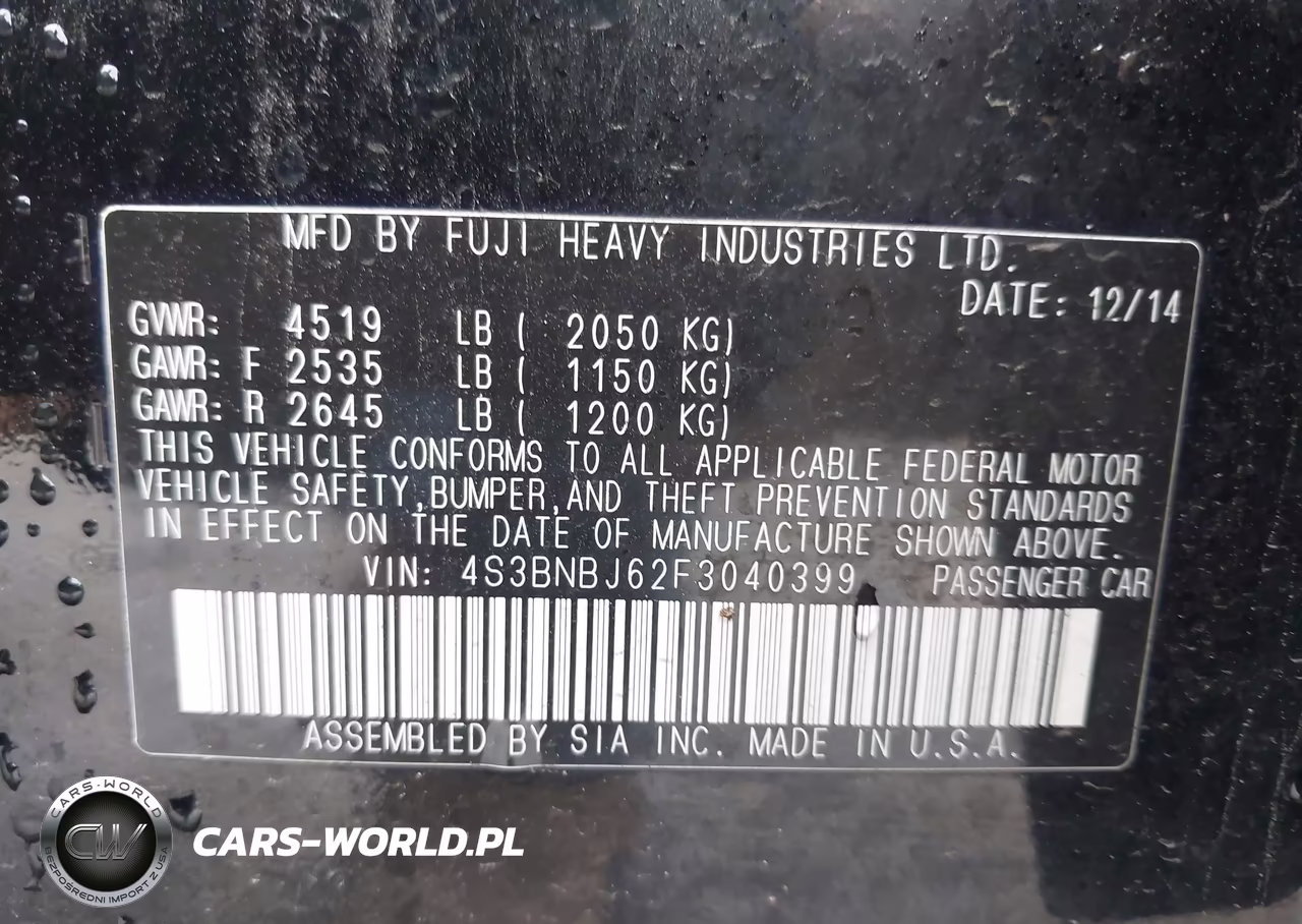 2015 Subaru Legacy 2.5I Limited VIN:4S3BNBJ62F3040399 - 9