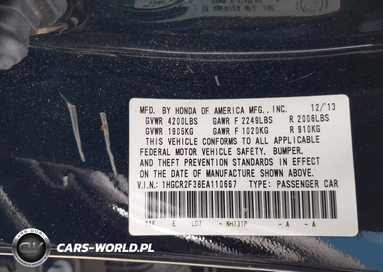 2014 Honda Accord Lx VIN:1HGCR2F38EA110667 - 9