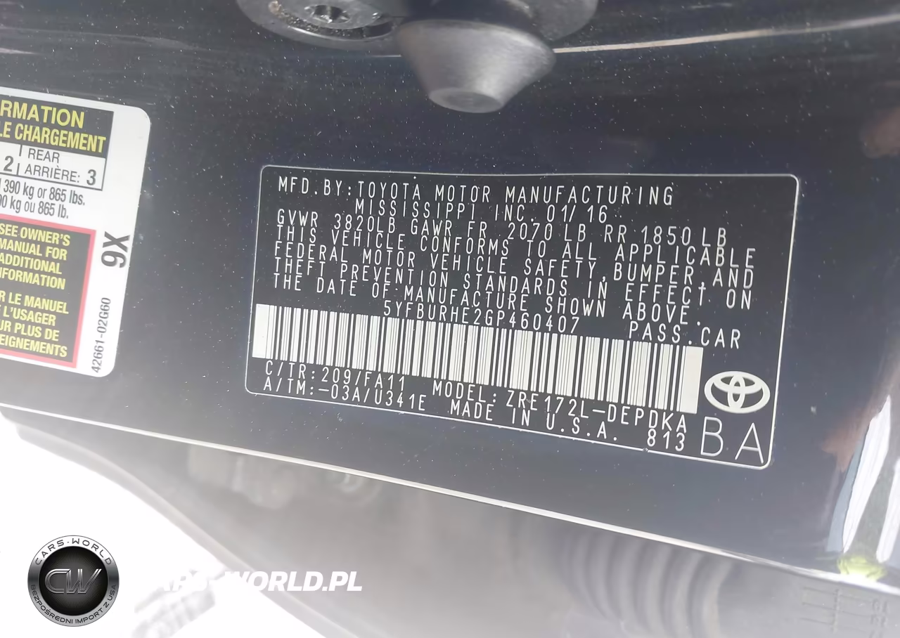 2016 Toyota Corolla L VIN:5YFBURHE2GP460407 - 9