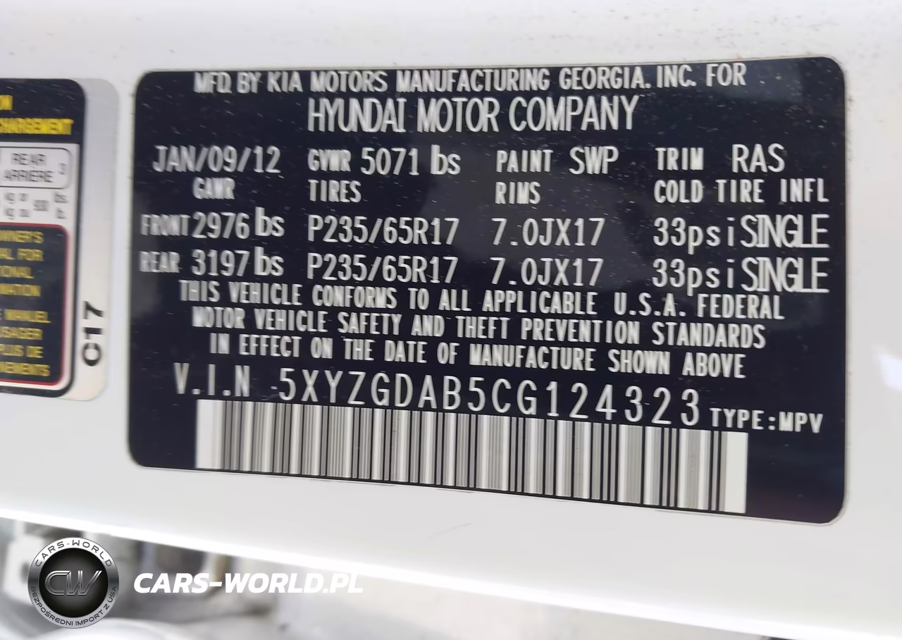 2012 Hyundai Santa Fe Gls VIN:5XYZGDAB5CG124323 - 9