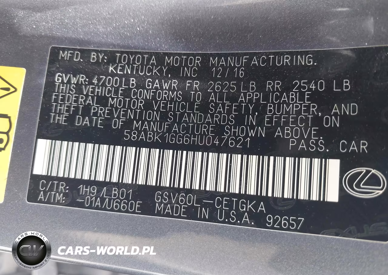 2017 Lexus Es 350 VIN:58ABK1GG6HU047621 - 9