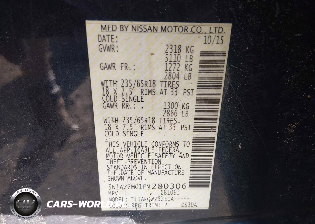 2015 Nissan Murano Sv VIN:5N1AZ2MG1FN280306 - 9