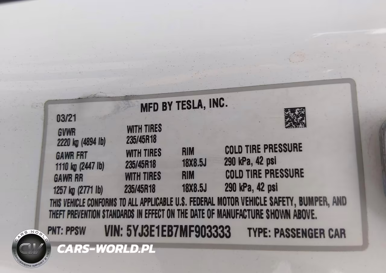 2021 Tesla Model 3 Long Range VIN:5YJ3E1EB7MF903333 - 9
