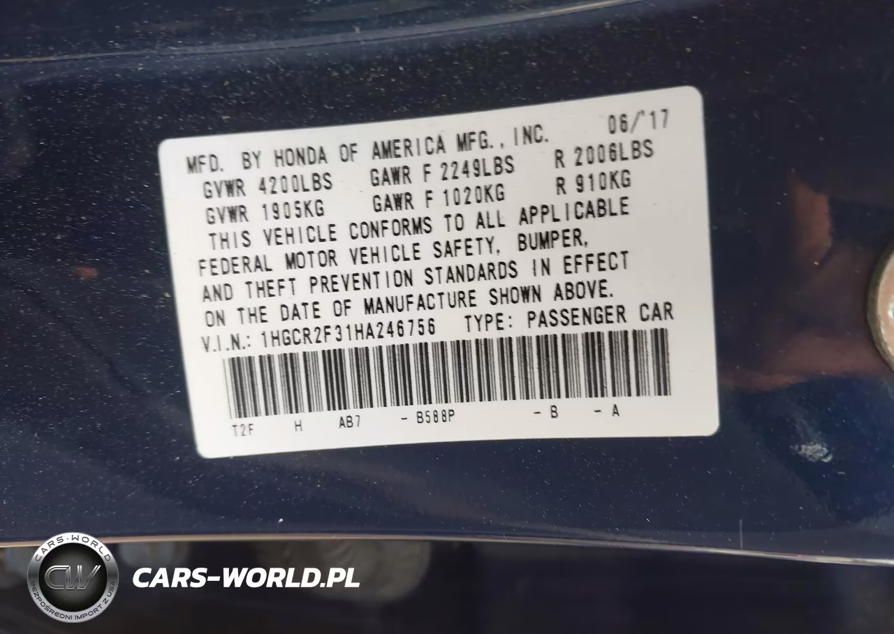 2017 Honda Accord Lx VIN:1HGCR2F31HA246756 - 9