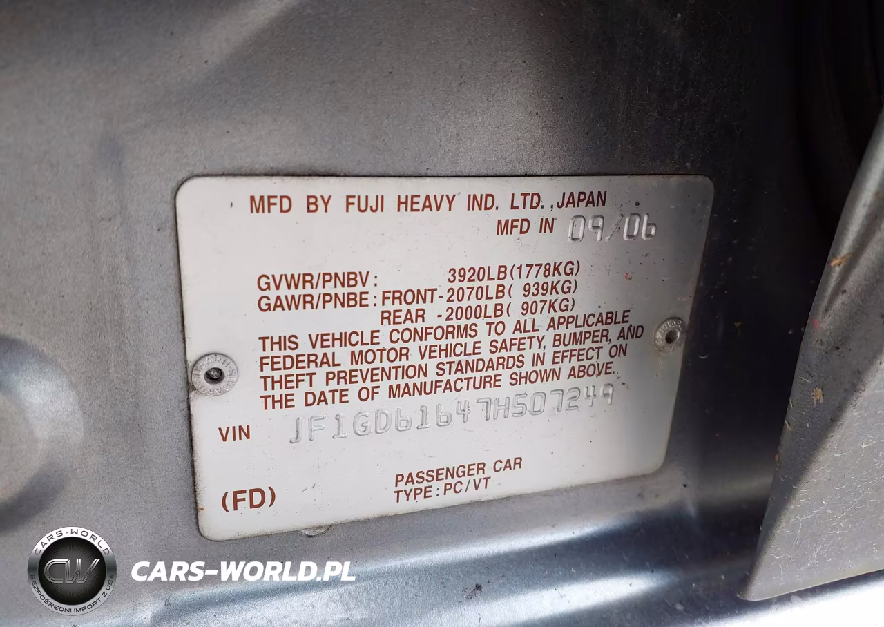 2007 Subaru Impreza 2.5I VIN:JF1GD61647H507249 - 9